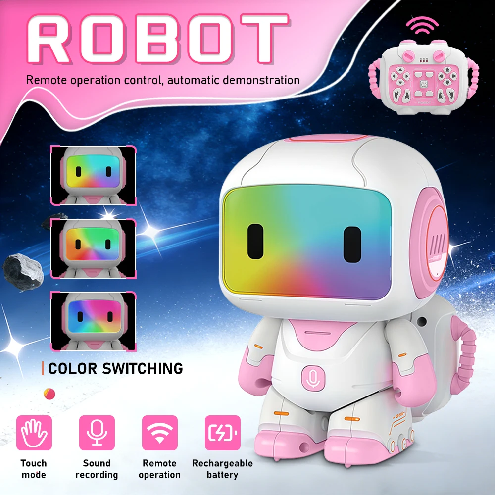Smart Interactive Robot Toy Programmable Remote Control Robot with Rechargeable Battery Birthday Gift for Kids Age 3+