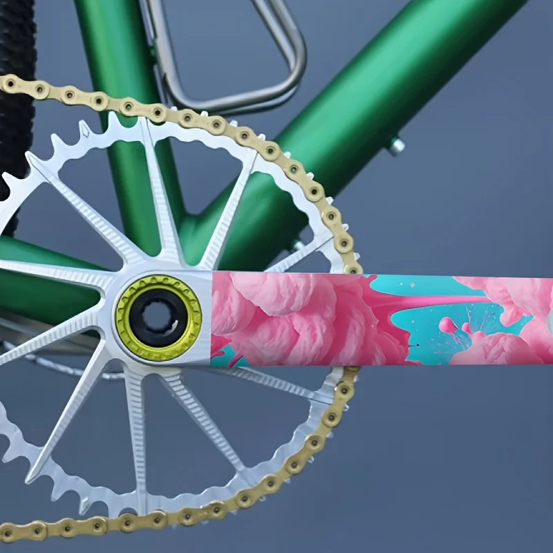 1 Set Blue Background Pink Peony Fluid Art Bike Crank Protective Stickers Waterproof Decals