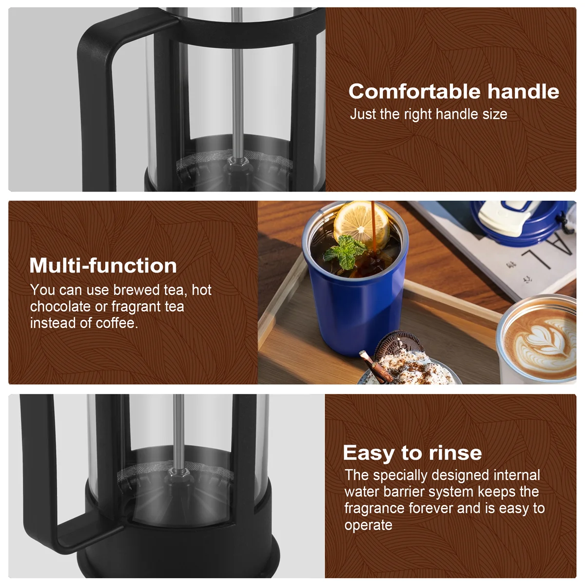 【Hot-Selling!】French Press Coffee & Tea Maker 12Oz, Thickened Borosilicate Glass Coffee Press Rust-Free and Dishwasher Safe