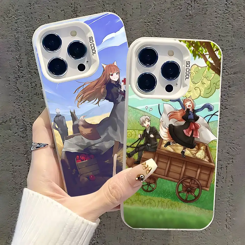 

Anime S-Spice and Wolf Phone Case For iPhone 17,16,15,14,13,12,11,Pro,XS,Max,Plus,Mini,SE White Candy Matte Shockproof Cover