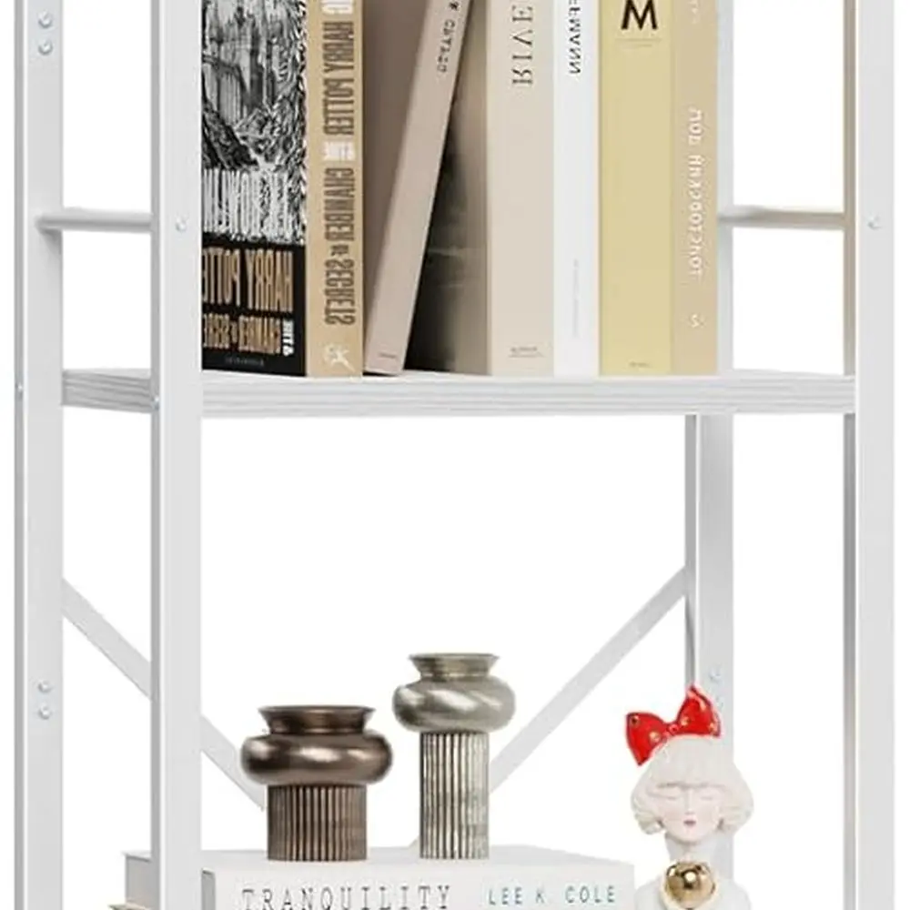 

5-Shelf Tall Narrow Bookcase, Modern Metal & Wood Storage, Corner Shelving for Home & Office