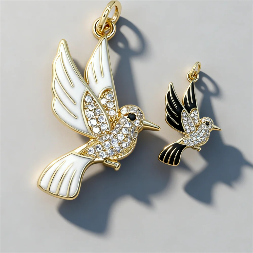 4Pcs Pendants Brass Enamel Hummingbird Bird Charms Cubic Zirconia Sparkling for DIY Jewelry Necklace Bracelet Making Accessories