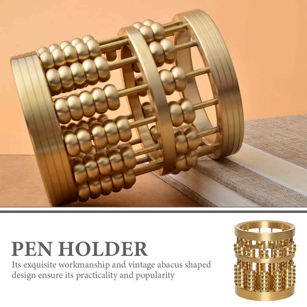 

Creative Brass Abacus Shaped Pen Holder Chinese Style Desktop Decor Pencil Holder Office Home Decoration Gift Metal