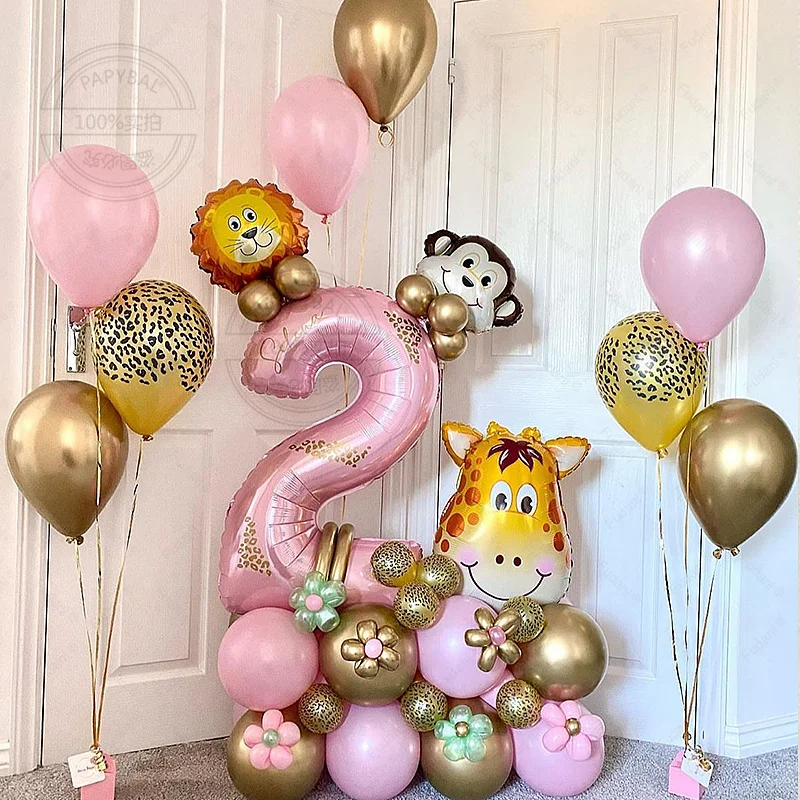 59 pcs Tender Pink Number Foil Balloons For Birthday Party Children's Day animal Printed balloon Decoration Baby Shower Globos