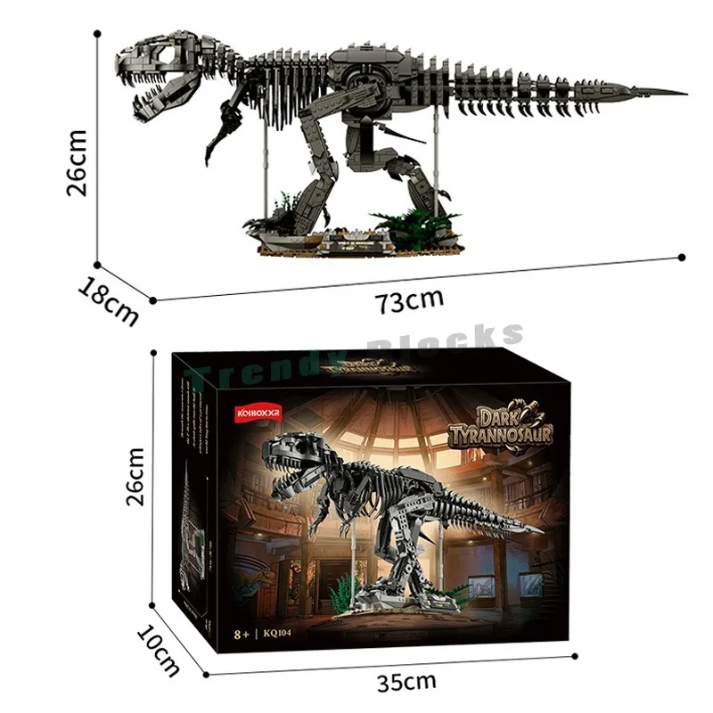 1876PCS Dark Tyrannosaurus Rex Skeleton Building Blocks,Creative Ancient Giant Jurassic Dinosaur Toy Ornament Kid Adult Boy Gift