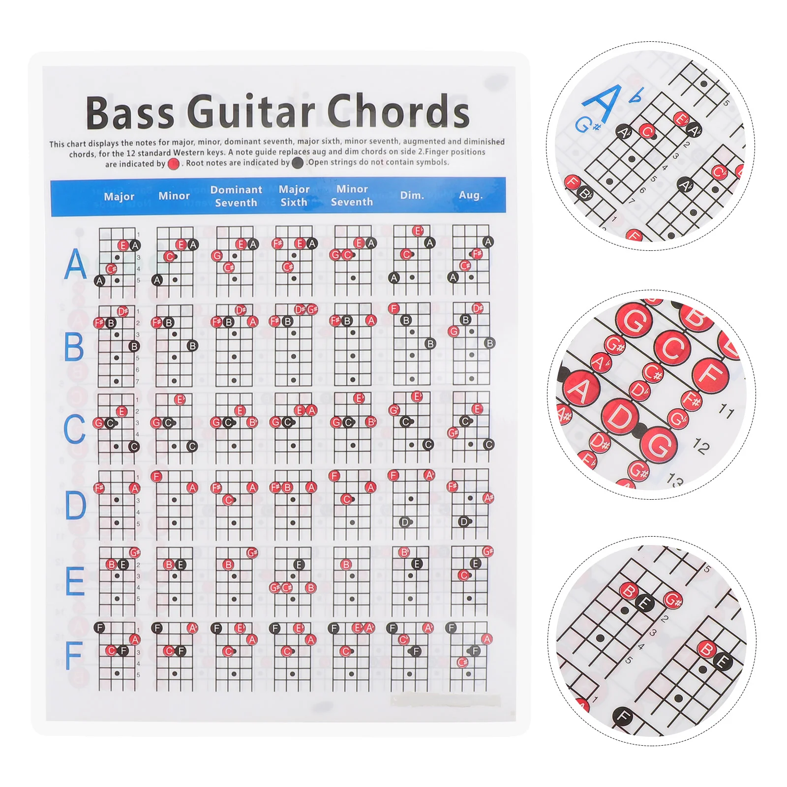 Electric Guitar Accessories Bass Chord Diagram Chart for Novice Piano Chords Learning Reference