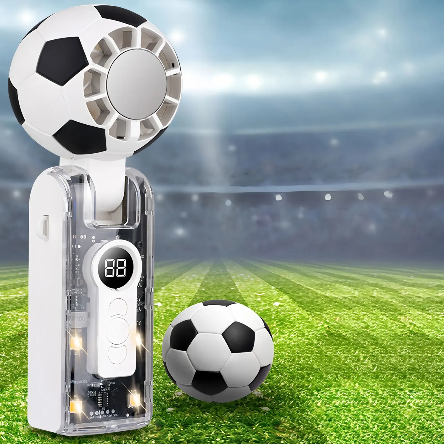 

Mini Portable Hand Fan, soccer 3600mah 100 Wind Speeds, USB Battery Rechargeable, LED Digital Display, Travel,Camping,Outdoor