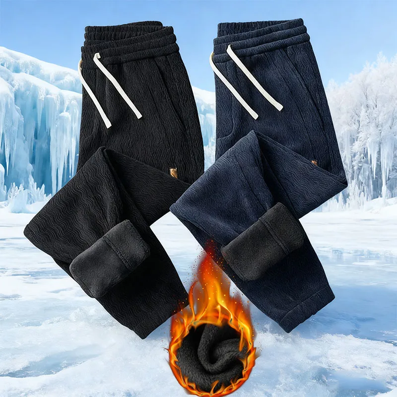 

2025 Winter New Men's Fleece Casual Pants Thickened Warm Velvet Versatile Streetwear Quality Sweatpants Elastic Waist Trousers