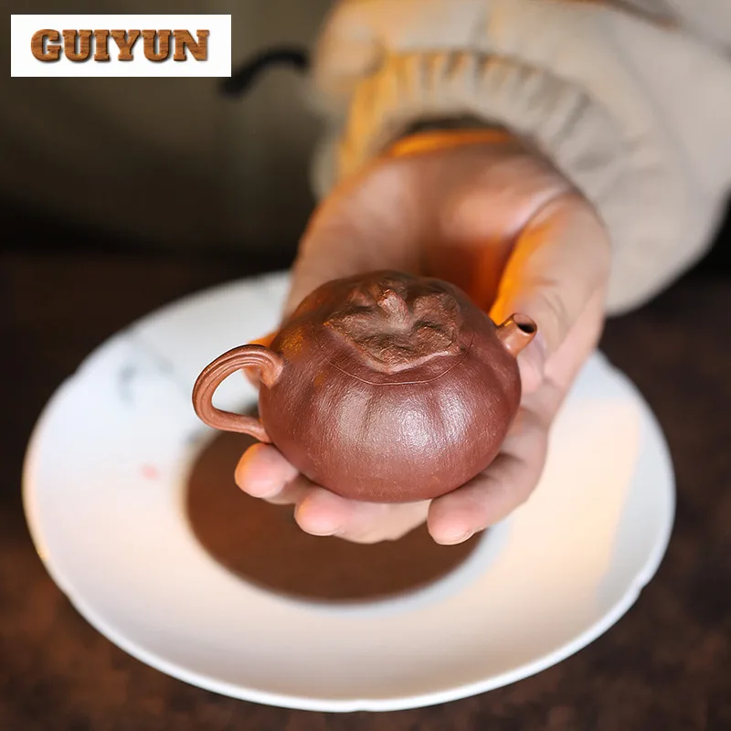 Yixing Purple Clay Teapots Handmade Two Types Of Persimmon Pot Raw Ore Section Mud Starch Kettle With Strainer Zisha Teaset Gift