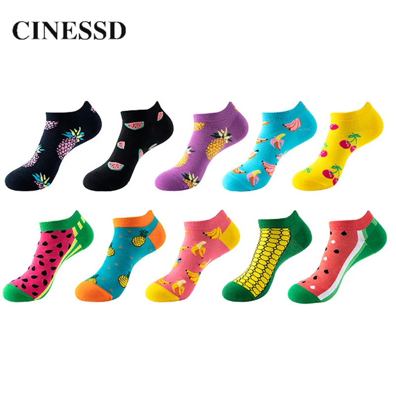 Funny Ankle Men Sock Unisex Fruit Printed Short Socks Multicolor invisible Boat Calcetin Women Kawaii Cotton Low Cut Fun Socks