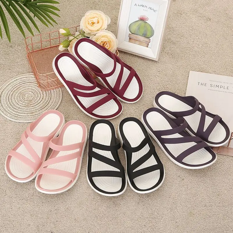 Women Summer Slippers Platform Flat Low Heel Peep Sandals Toe Black Slides Casual Beach Outdoot Female Ladies Jelly Shoes