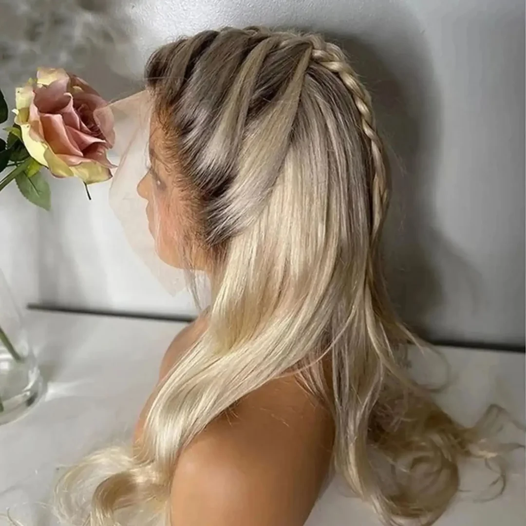 Long 24Inch HD Lace Frontal Wigs180%Density Highlight Blonde  Wave Glueless Pre Plucked Hair Wigs For Women Baby Hair Deep Part