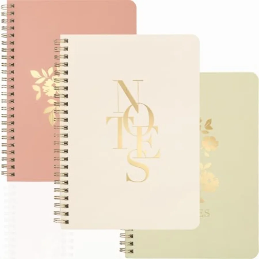 

Journal for Women Spiral Notebook, Set of 3 Gold Foil Embossed Cute Notebooks for Work, School or Study Supplies - Journaling N
