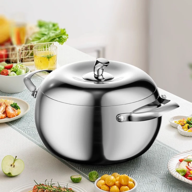 304 Stainless Steel Steaming Pot for Home Use Uncoated Cooking Pots Creative Apple Chafing Dish Quick Heating Cuisine