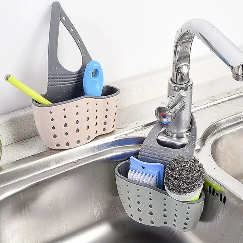 

New Home Storage Drain Basket Kitchen Sink Holder Adjustable Soap Sponge Hanging Drain Basket Bag Kitchen Accessories