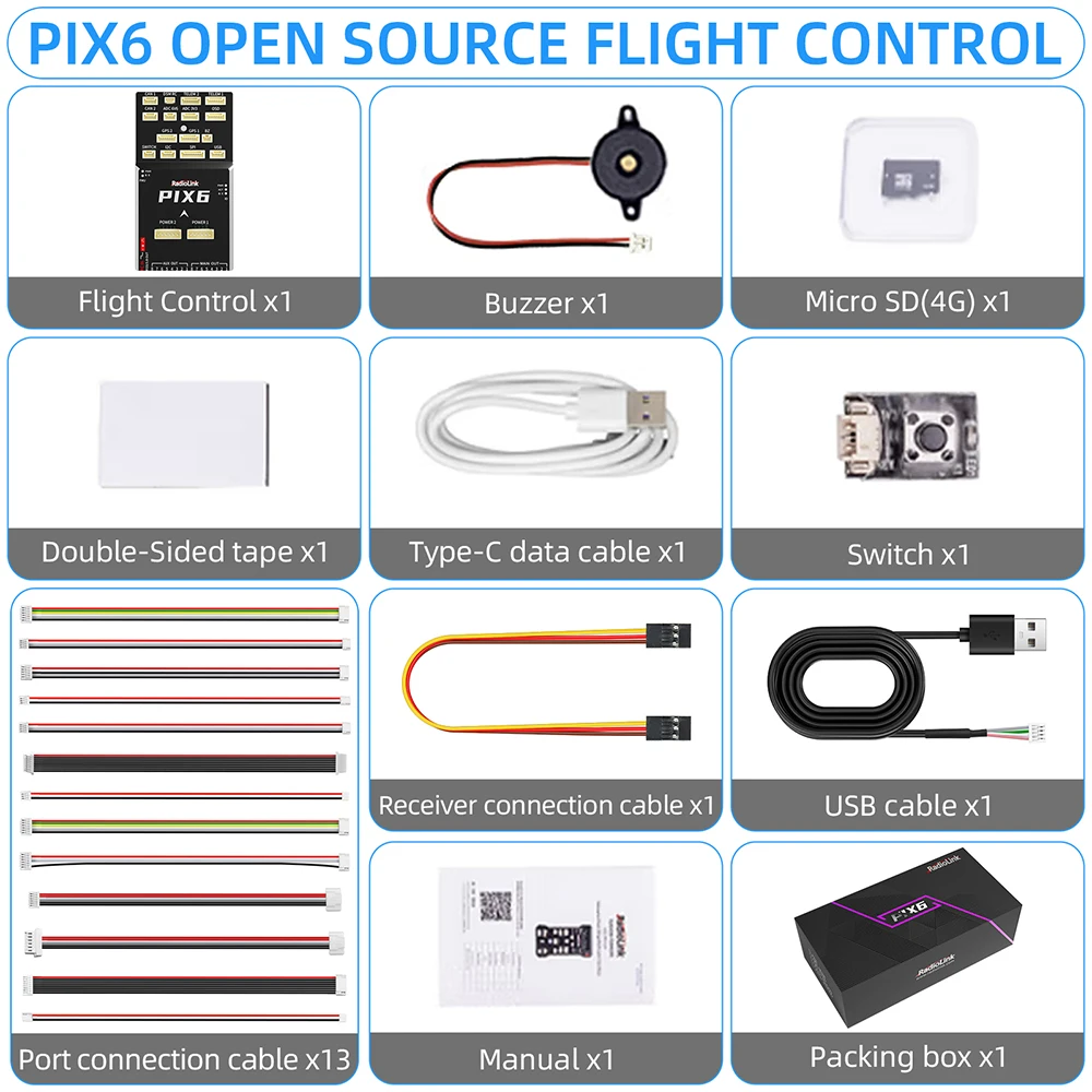 Radiolink PIX6 16CH Control de vuelo BEC integrado 216MHz frecuencia principal para helicóptero aviones de ala fija Drones submarinos Robot