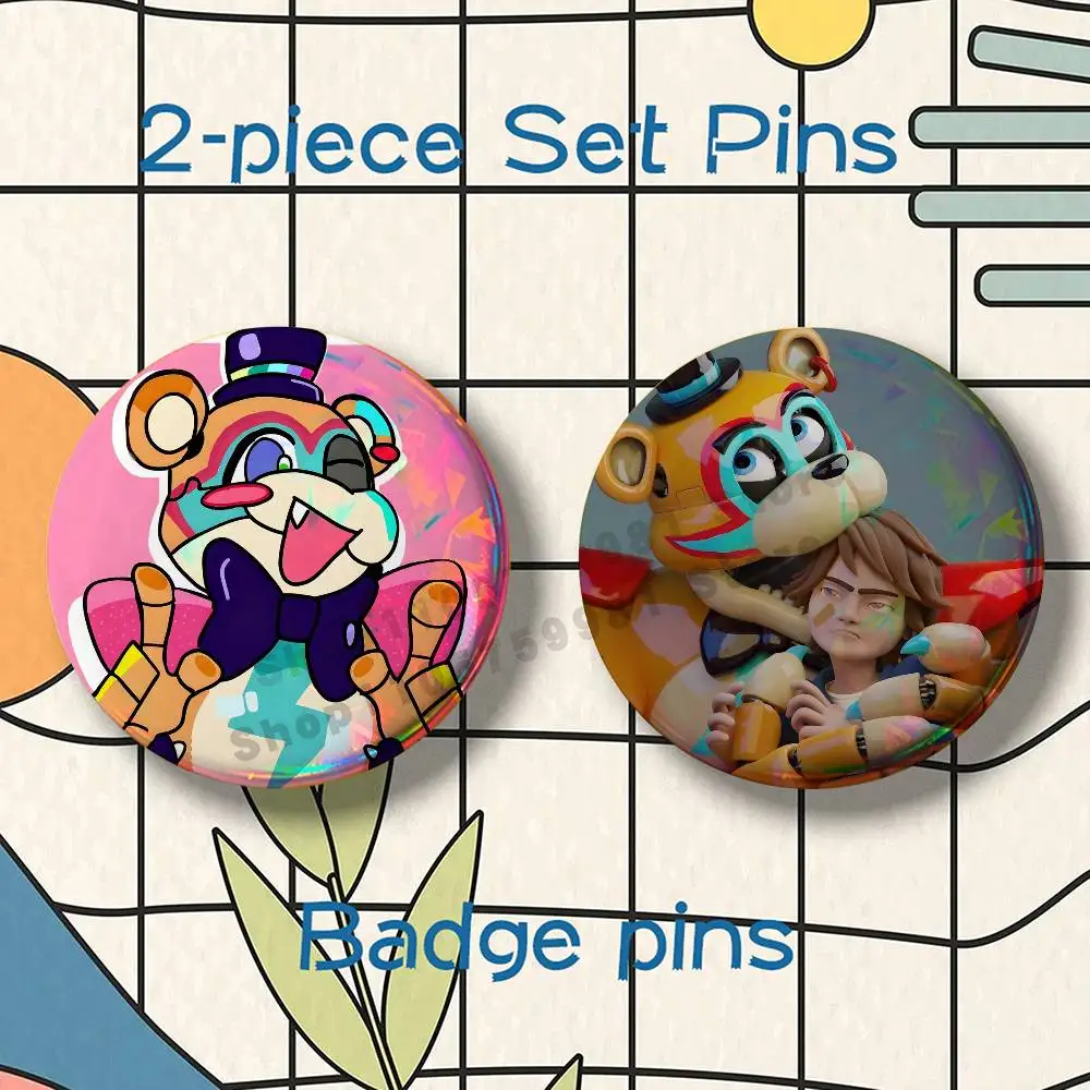 Game G-Glamrock Freddy FNAF Brooches for Backpack Accessories 25 32 44 58 75mm Round 2-piece set Free Mix