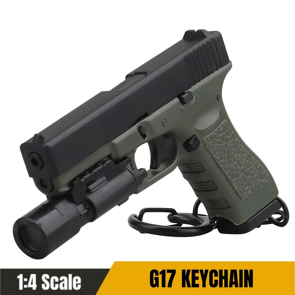 Glock G17-Green Mini Gun Keychain 1:4 Miniature Gun Shape Pistol Keyring Pendant Ornament Gift for Army Fan Model Collection