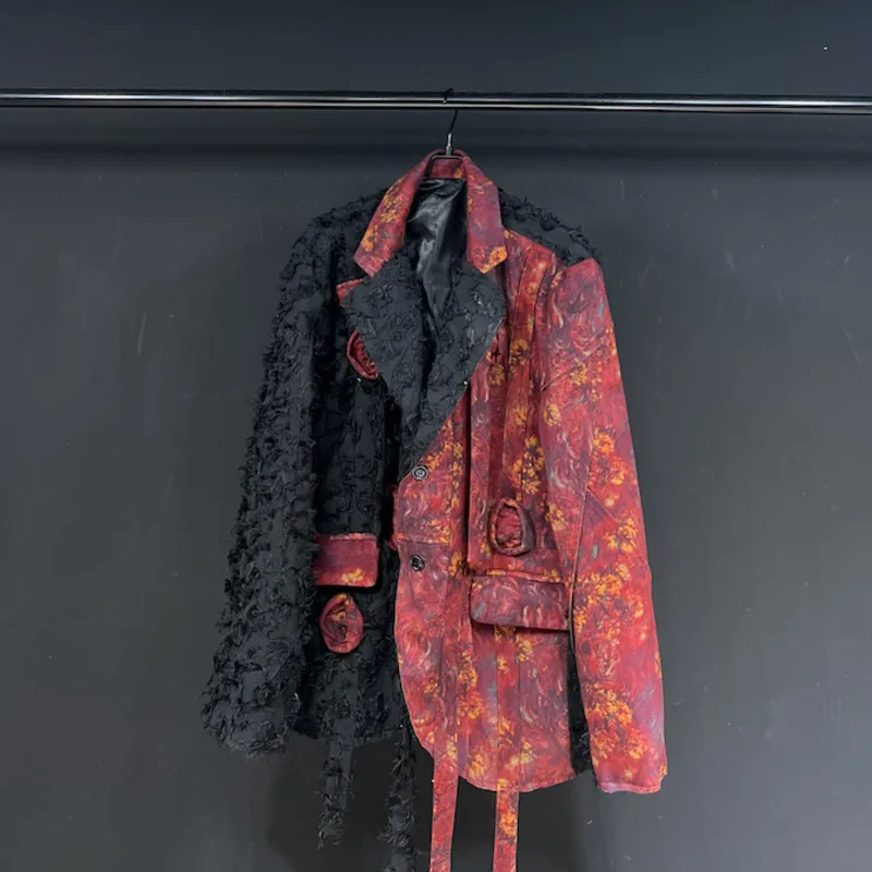 WVGA Autumn Winter New Men Patchwork Handmade Embroidered Treny Suit Jacket Niche Chic Casual Turn-Down Collar Blazer Ins W18127