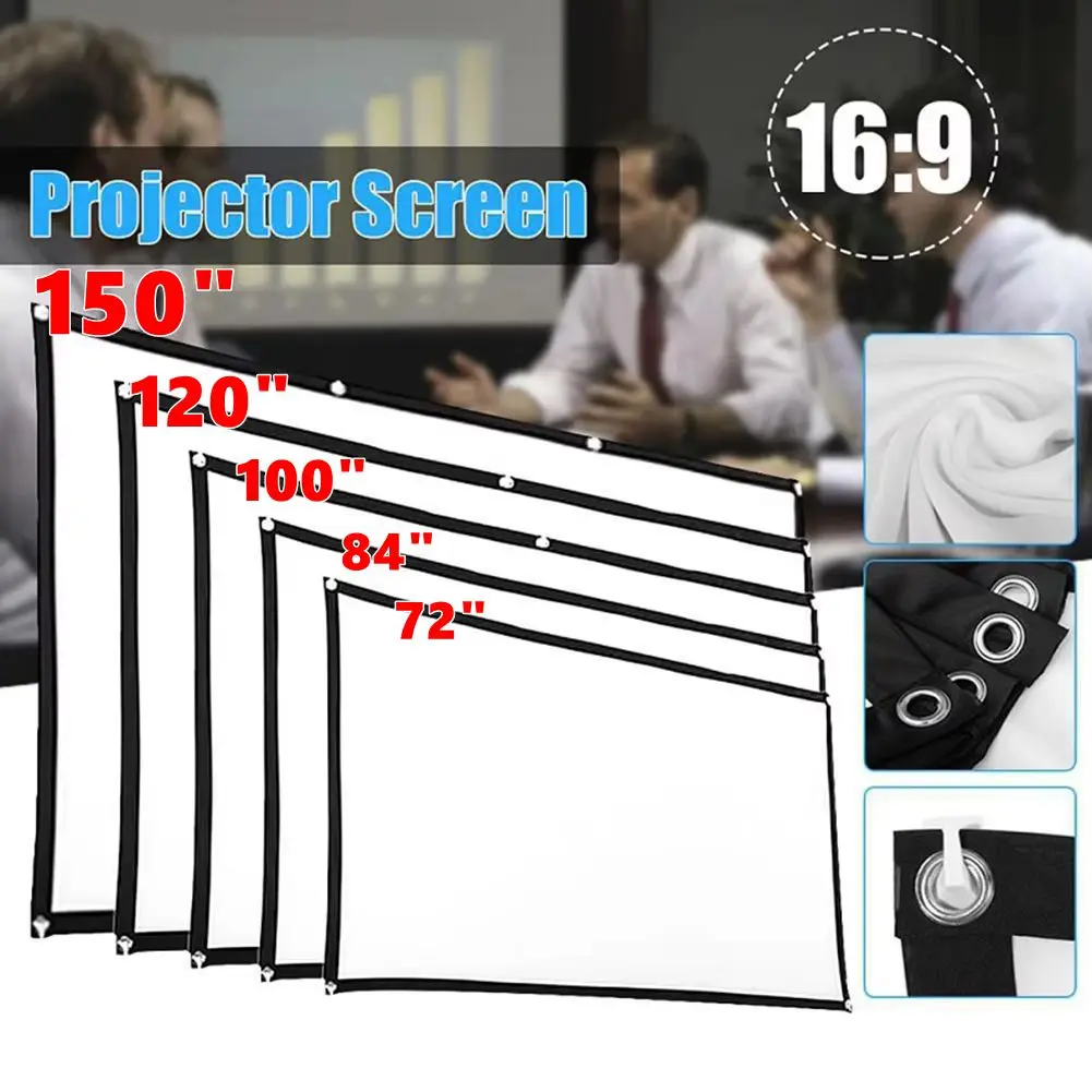 150-60” Portable 16:9 Simple Home Office Projector Curtain HD Display Screen Household Bedroom Decoration for Outdoor Indoor USE