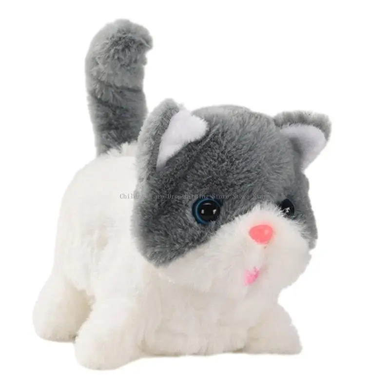 Lopend kattenspeelgoed Elektronisch interactief pluche huisdier Wandelen Miauwen Geweldige cadeaus voor kinderen, jongens en