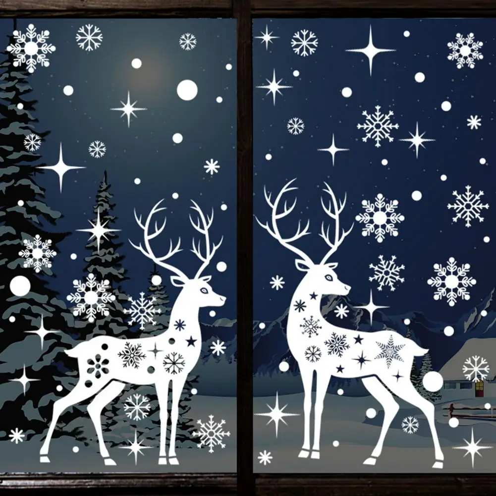 Christmas Deer Window Stickers Christmas Themed Window Decals Festive Window Decals Waterproof Snowflake Stickers for Christmas