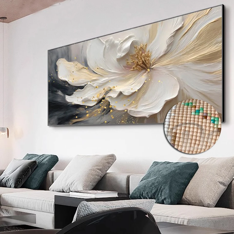 White Flowers Diy 5d Diamond Painting Cross Stitch Kits Diamond Embroidery Still Life Plant 3d Large Art