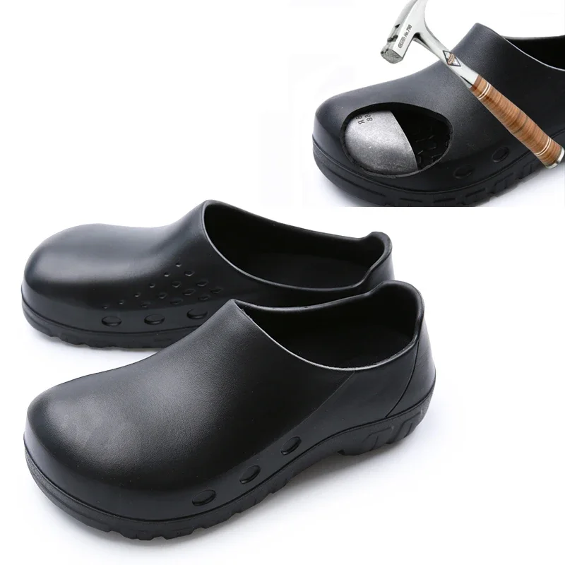 

Chef Shoes With Steel Cap Toe Work Safety Shoes Indestructible Kitchen Working Rubber Sandals Non Slip Oil Proof Strong Grip