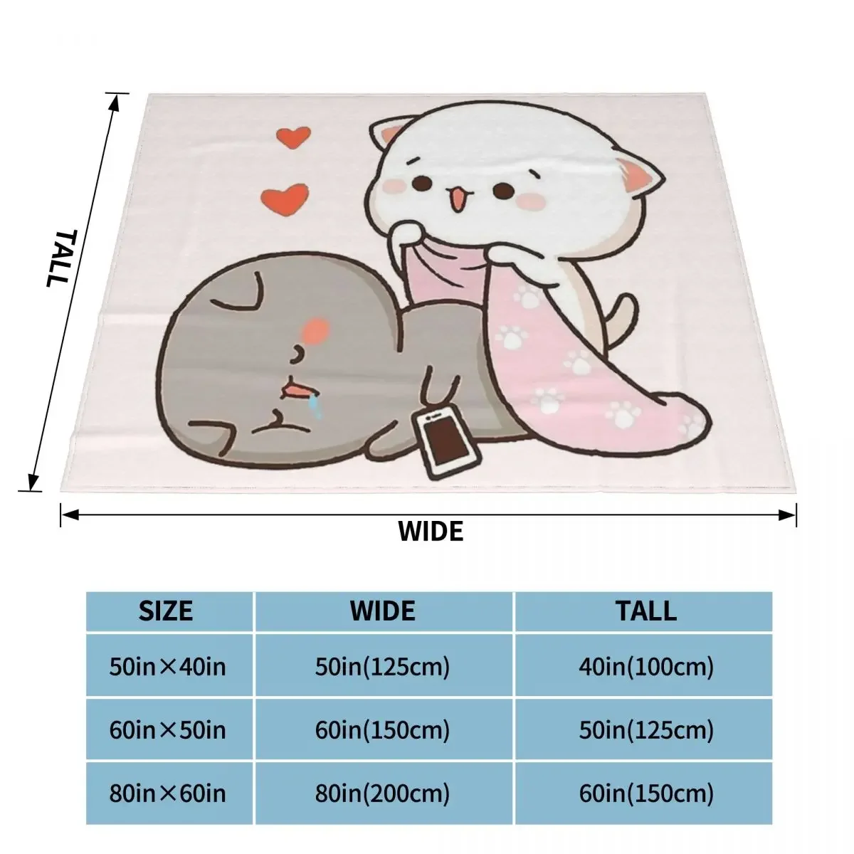 Peach And Goma Mochi Cat Wake Up Blanket 3D Print Soft Flannel Fleece Warm Throw Blankets for Picnic Travel Bedroom Sofa Quilt