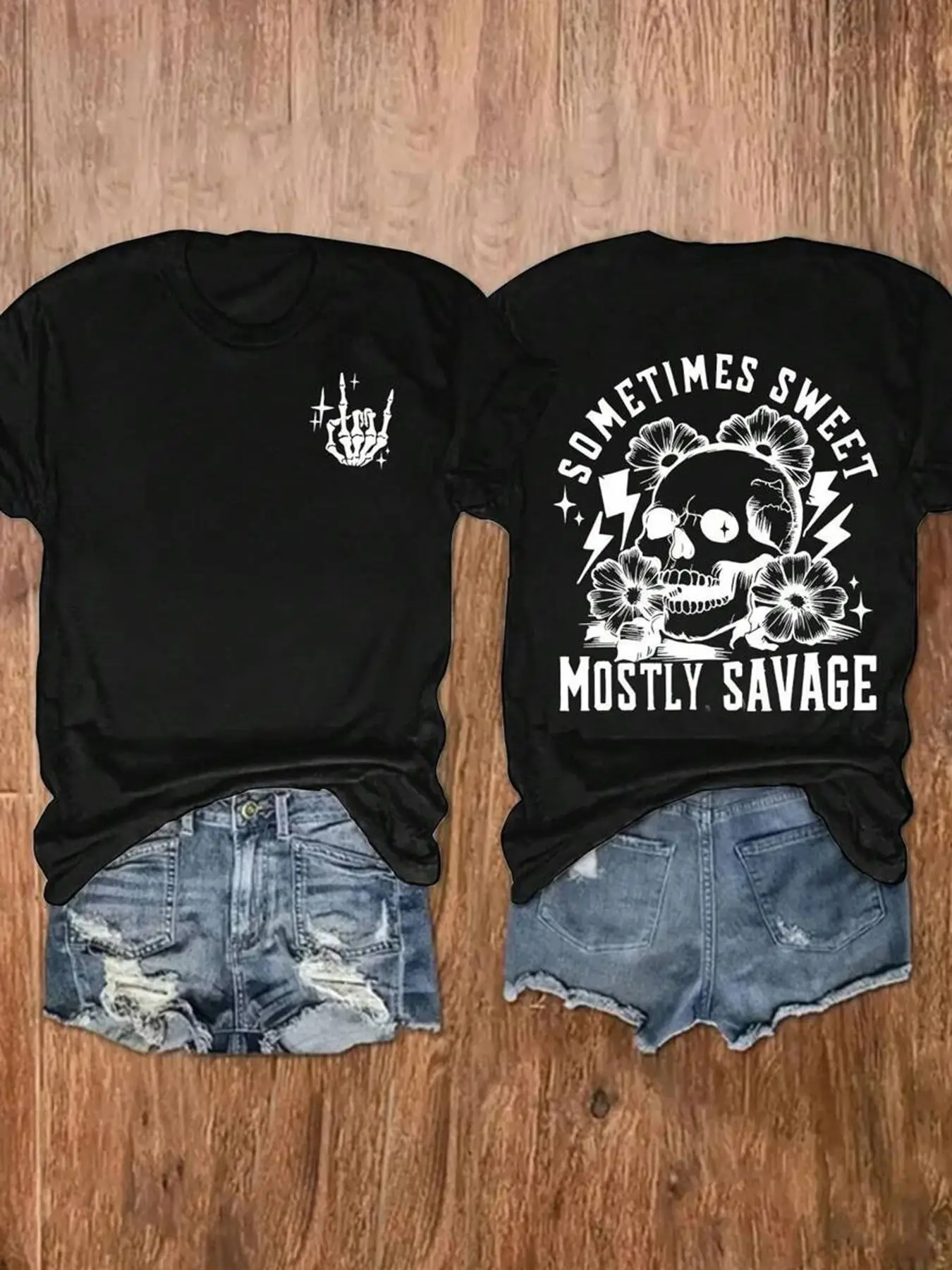 

Plus - Size Punk Trendy Graphic Tees, Short - Sleeve with “SOMETIMES SWEET MOSTLY SAVAGE” Print