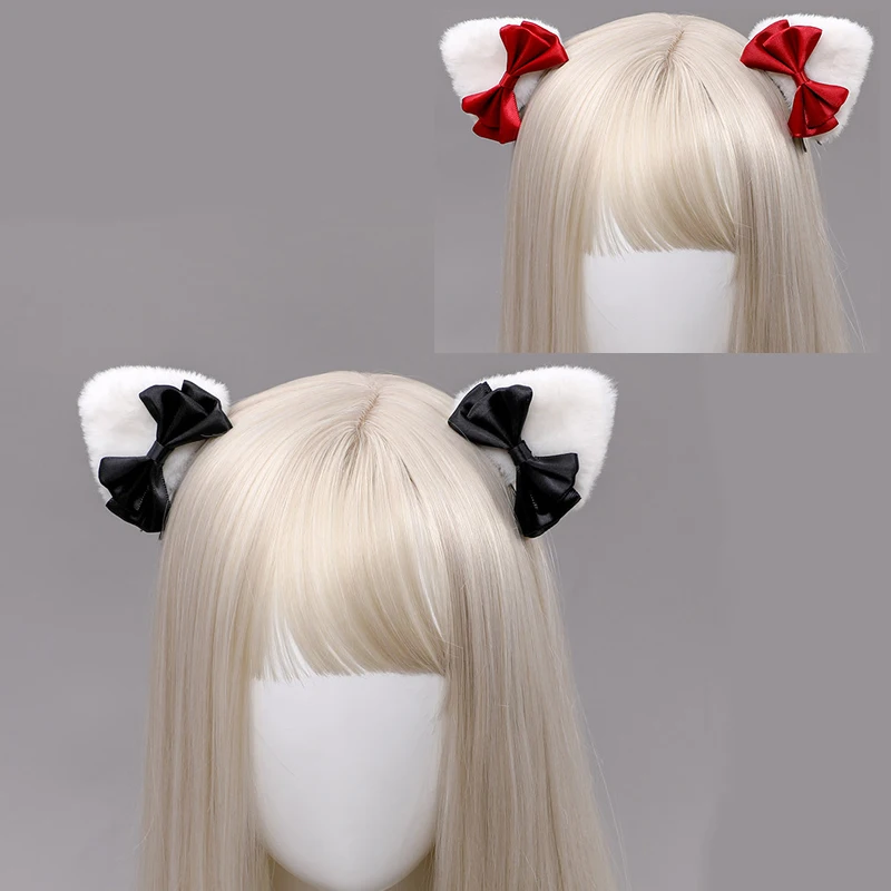 

Handmade Lolita Bear Hairclips Cute Cat Ear Barrettes Anime Animal Accessories Xmas New Year Fancy Dress Party Daily Headpiece