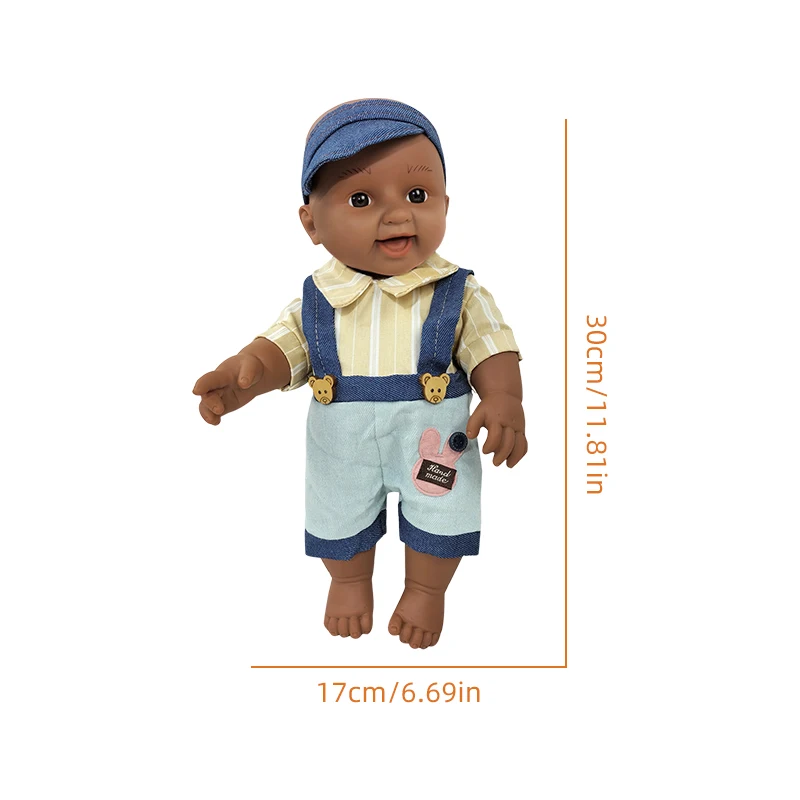 ตุ๊กตาเด็กทารกขนาดเล็ก 30 ซม. 12 นิ้ว ทำจากไวนิล ผิวสีดำเข้ม พร้อมผมเหมือนจริง สำหรับเด็กผู้หญิง