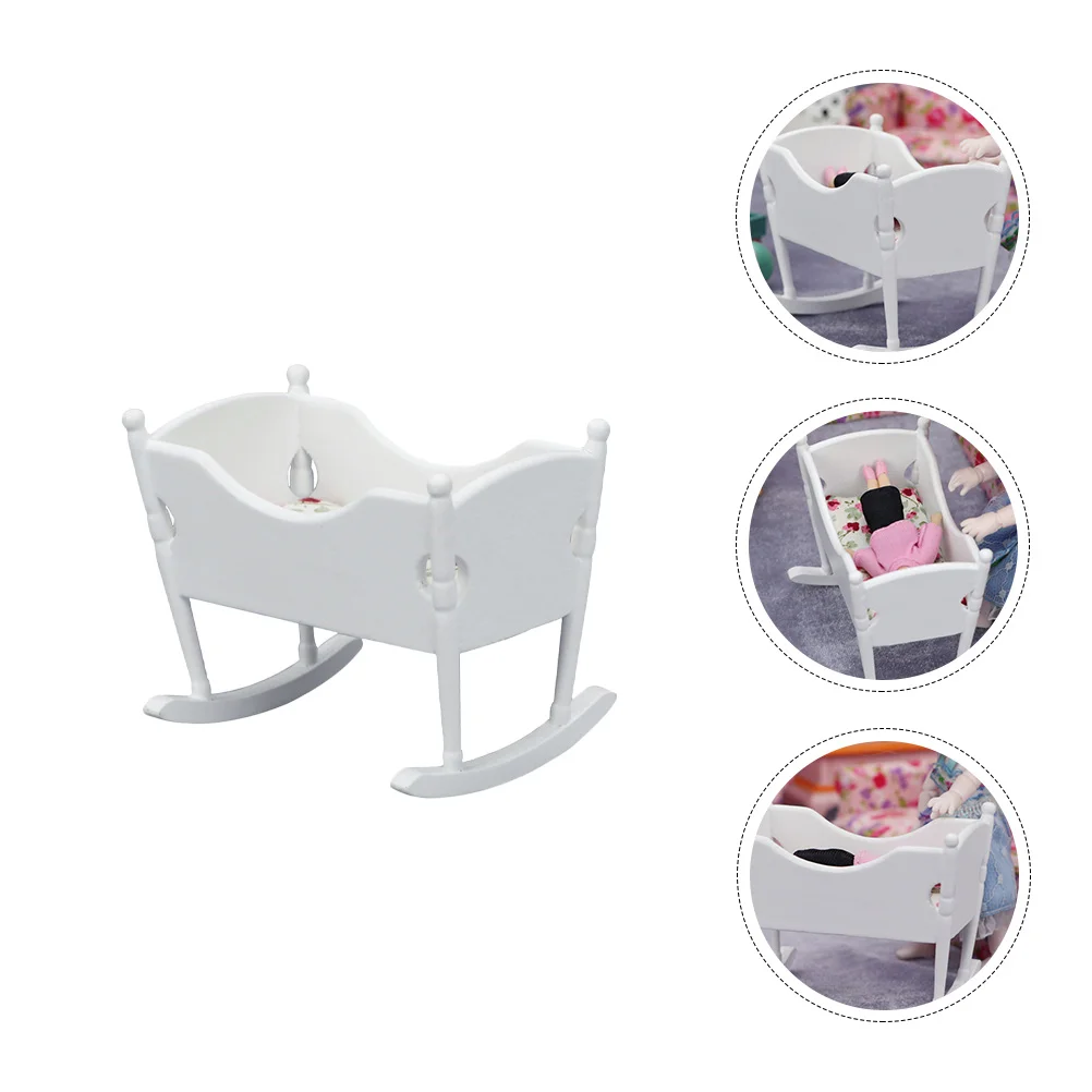 

Bassinet Mini Cradle Model Children's Room House Furniture Dolly White Tiny