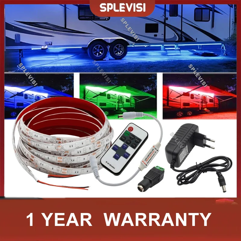 Controle sem fio RV Camping Toldo Luzes, Motorhome Viagem Trailer Canopy LED Lights, Impermeável RV Exterior Toldo Strip Light