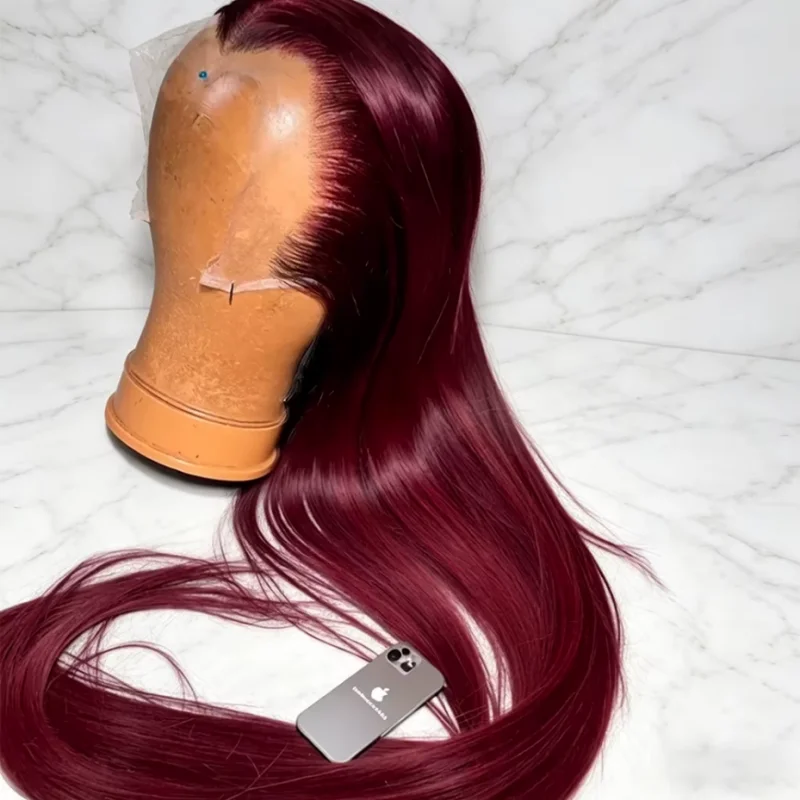 250% Density 34 Inch Bone Straight 99J Burgundy Color Lace Front Wigs 13x4 HD Transparent Lace Brazilian Pre Plucked With Baby Hair