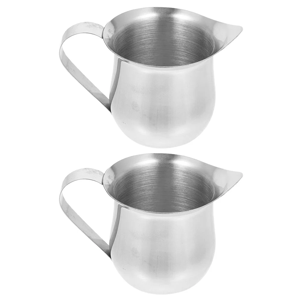 2 Pcs Stainless Steel Milk Cup Coffee Cups with Lids Jug Pitcher Steaming Pot Mini Frothing Server Frother