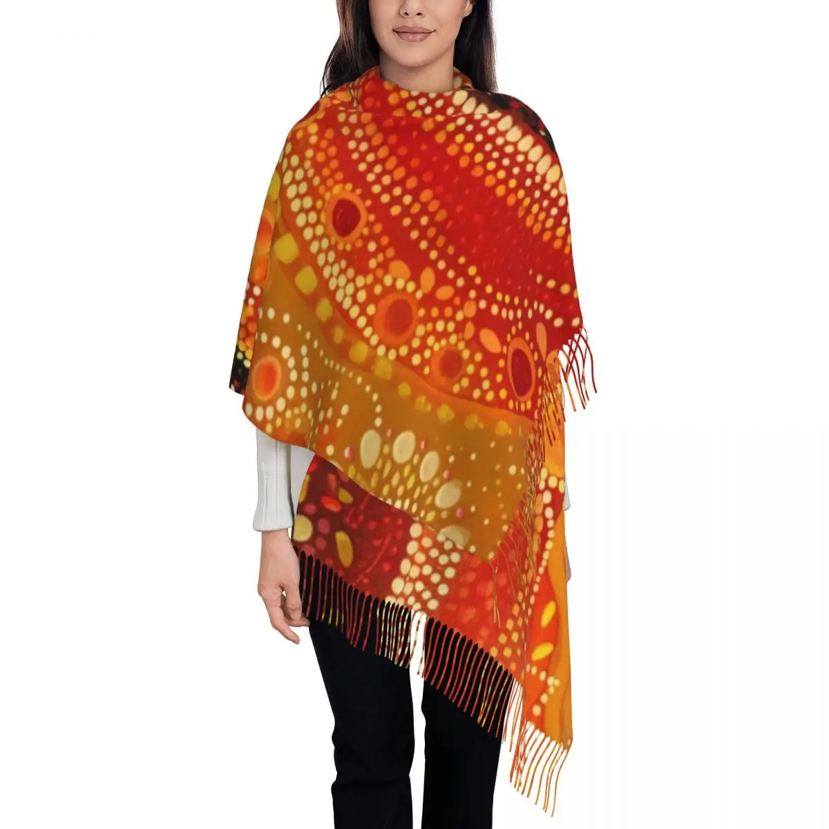 

Custom Printed Sunset Dreaming Scarf Men Women Winter Fall Warm Scarves Radiant Aboriginal Dot Art Shawls Wraps