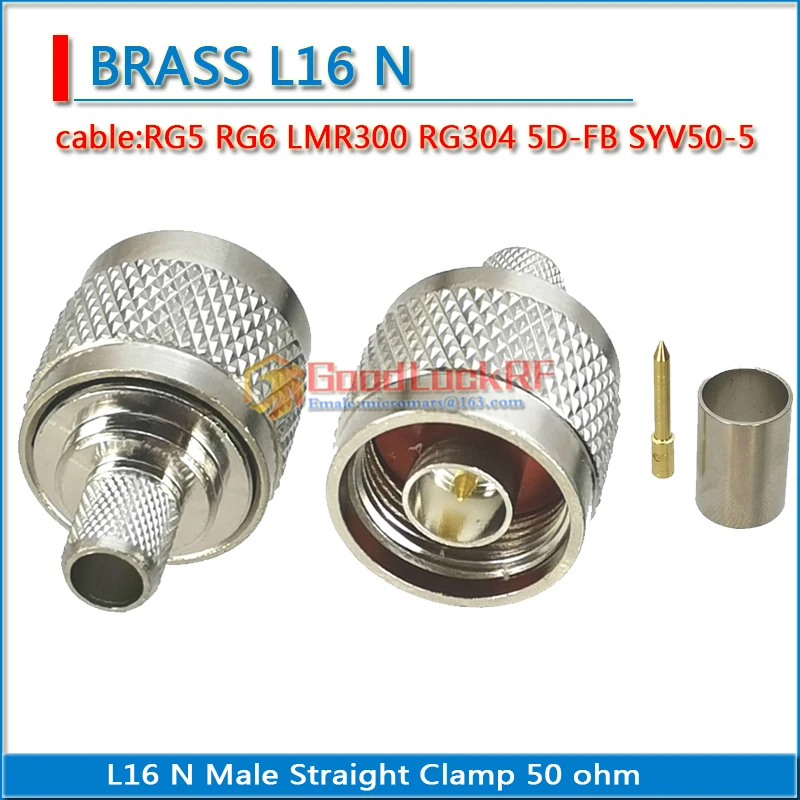 

1X Pcs L16 N Male Crimp for RG5 RG6 LMR300 5DFB 5D-FB Cable Plug RF Coaxial Straight Brass Nickel plated