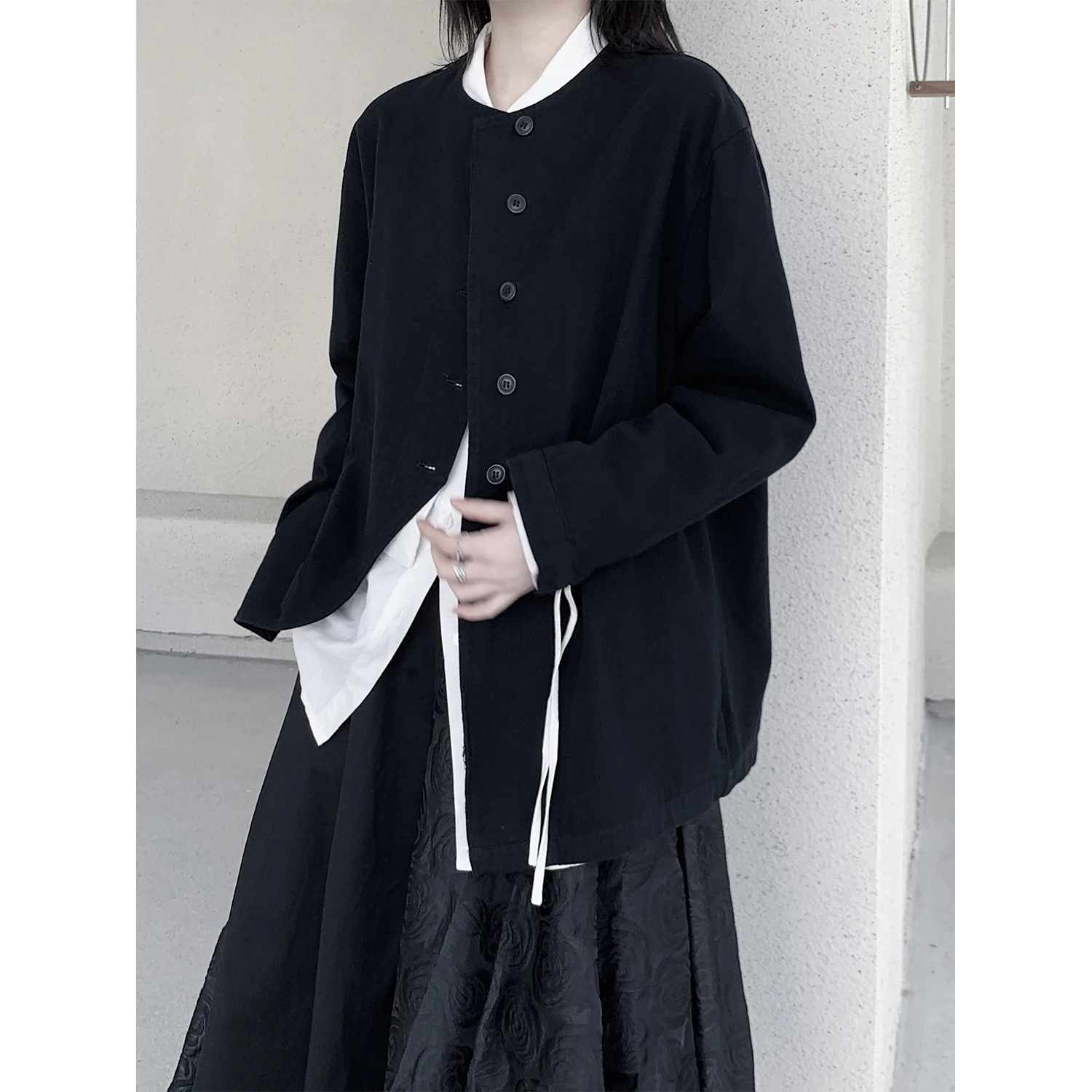 UMI MAO Yamamoto Dark Coat Irregular Cut Round Neck Cardigan Niche Spring Top Design Jacket Femme Y2K Jaket Women