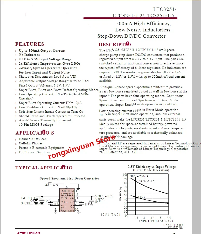 5Pcs/lot LTC3251EMSE#TRPBF LTC3251EMSE#PBF Marking: LTB4 MSOP10 LTC3251EMSE LTC3251 Step-Down DC/DC Converter 100% New original