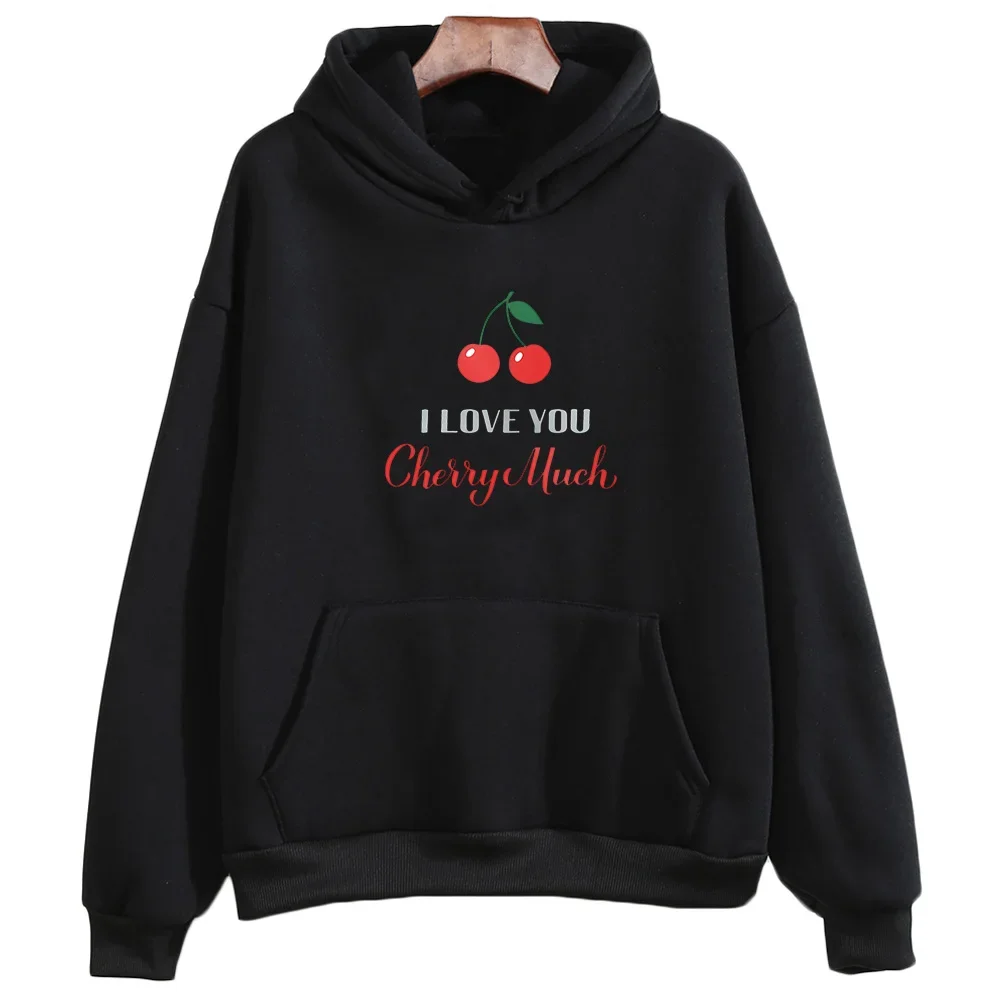 I Love You Cherry Much Creative Graphic Clothes Female Fashion Aesthetic Pullovers Autumn Casual Sweatshirts Fleece Warm Hoodie