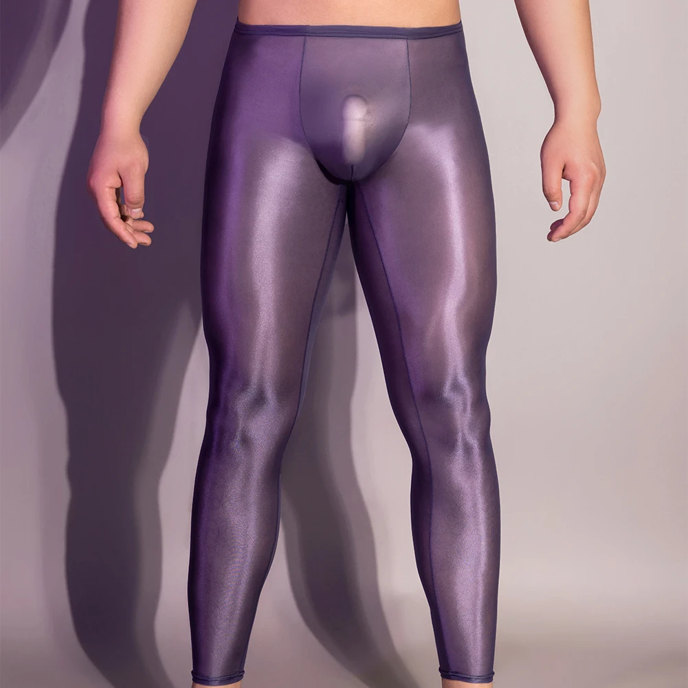 

Solid Color Mens Ultrathin Oil Shiny Leggings See Through Underwear Long Pants Skinny Trousers Men Exotic Pants