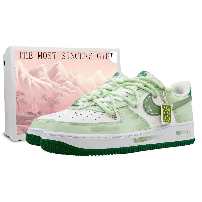 【Customize】Nike Air Force 1 Skateboarding Shoes Men Low-top Light Green Sneakers shoes FJ4146-102