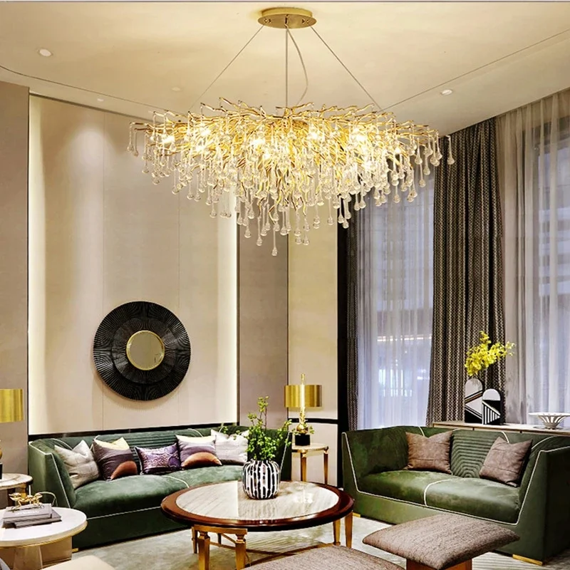 

Modern Luxury Ceiling Chandelier Lighting Crystal Led Parlor Living Room Decoration Villa Water Drop Chandeliers