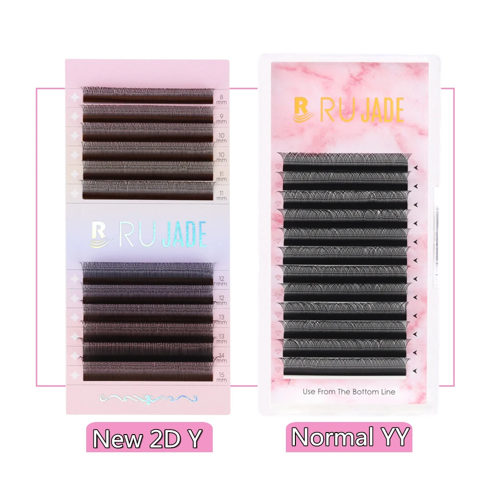 RUJADE ใหม่ 2D Y Premade ปริมาณพัดลมขนตาธรรมชาตินุ่มเคล็ดลับเดี่ยว 2D Y ตาข่ายสุทธิ Cross ขนตาปลอมส่วนขยาย