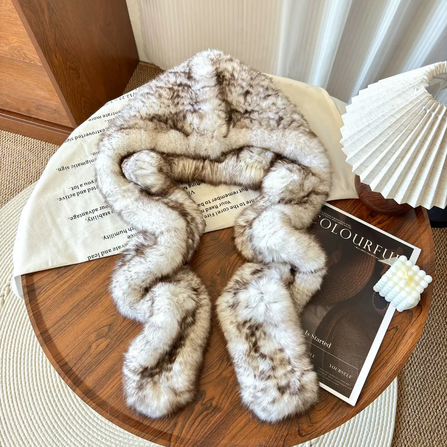 Double-Sided Genuine Rabbit Fur Snow Hat Scarf-Inclusive Ear-Protecting Warm luxury Sable Color Soft otter Color Hat