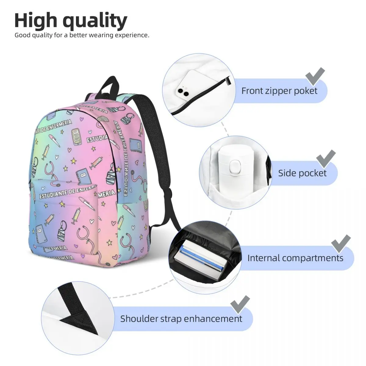 Mochila de lona ligera para hombre y mujer, mochila colorida para Enfermera, ordenador portátil, negocios, estudiantes