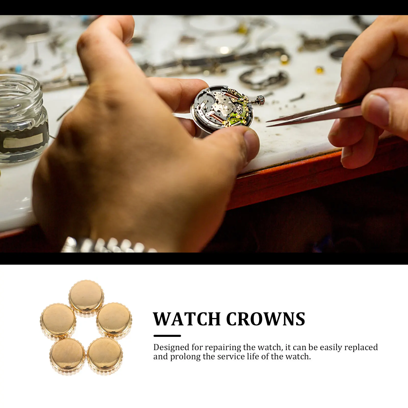 5Pcs Professional Watch Crowns Parts Steel Durable Replacement Accessories for Repairing Watches Golden Watch Crowns