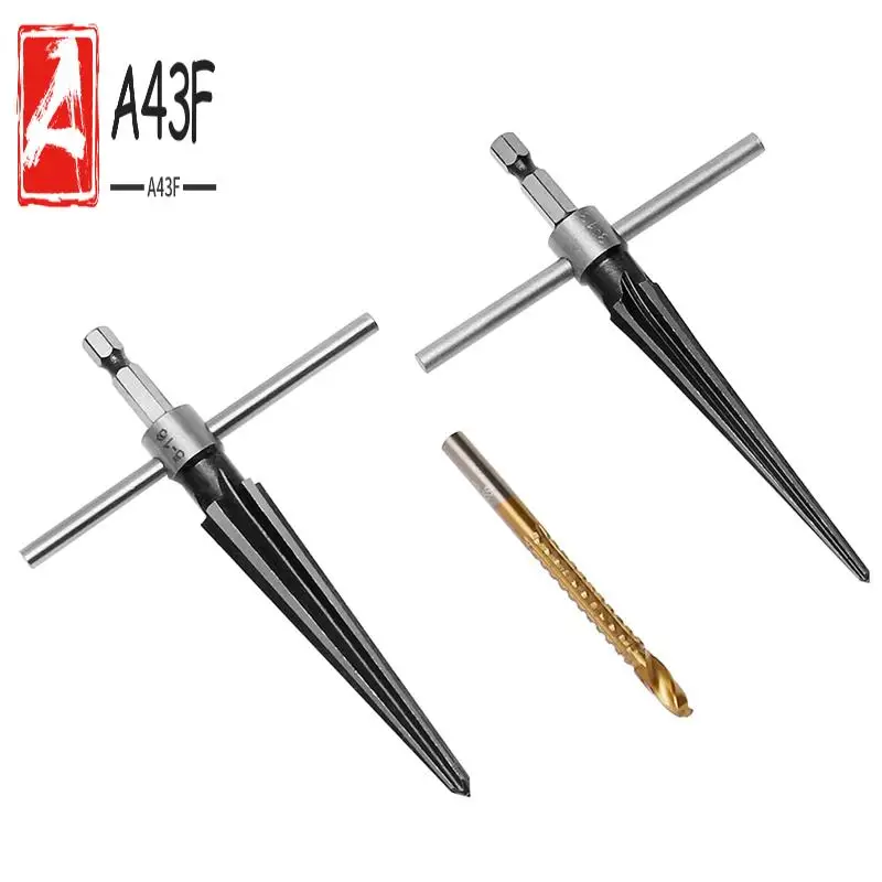 

A43F-Hand Reamer Tool, Tapered Reamer Set, 3-13Mm(1/8In-1/2In) & 5-16Mm(½In-5/8In) Bridge Pin Hole Handle Tapered Reamers