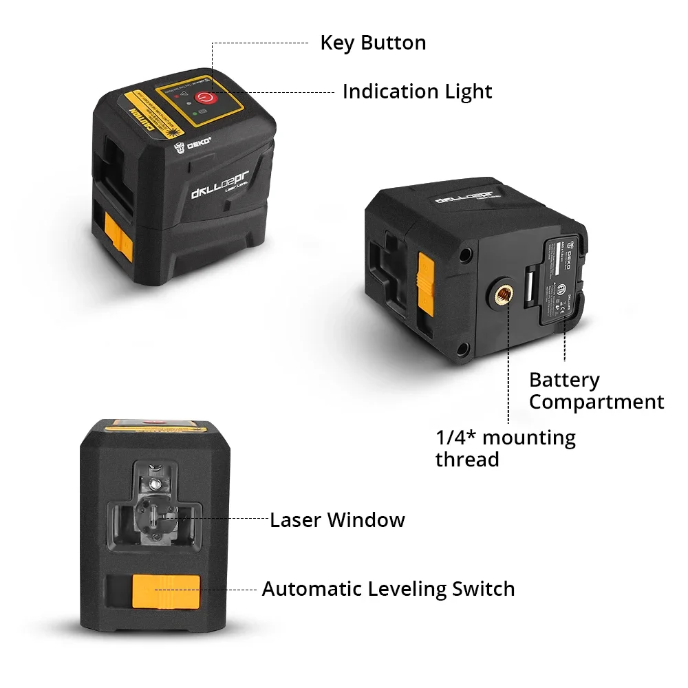 DEKO 2 Lines Laser Level Self-Leveling Horizontal&Vertical Cross-Line with Magnetic Bracket Green/Red Beam 650nm